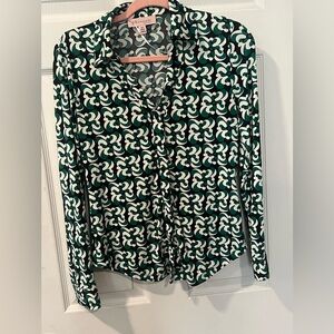 Philosophy Green and White Geometric Button-Down Shirt